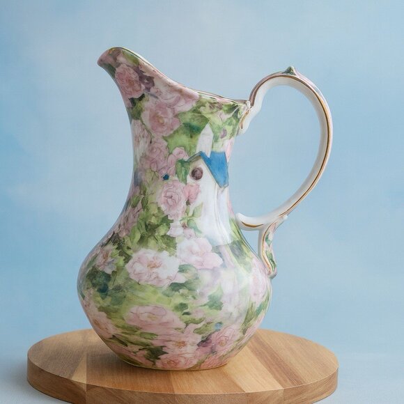 Roses & Birdhouses Pitcher by Judy Buswell for Baum Bros Imports - Picture 1 of 8